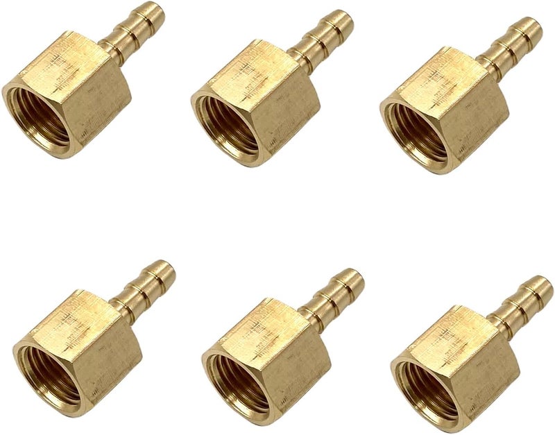Bumugufu 6 Pcs 1/4" Female NPT to 3/16" Barb Brass Air Hose Fittings, 3/16 Inch Barb x 1/4 Inch FNPT Brass Pipe Connector for Compressor, Fuel, Oil, Gas - Image 4